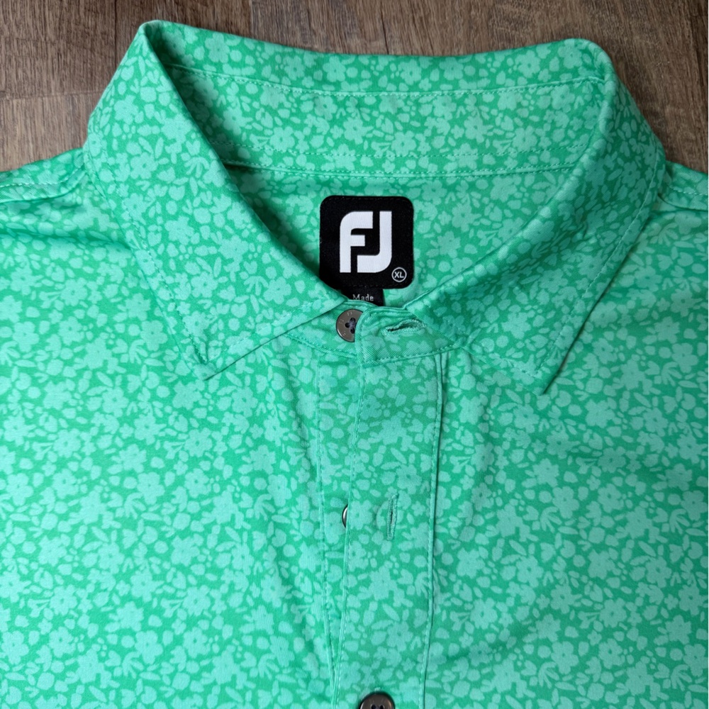 FootJoy Men's Painted Floral Lisle Self Collar Golf Polo ProDry Performance XL - Picture 3 of 10